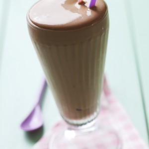closeup of classic chocolate milkshake